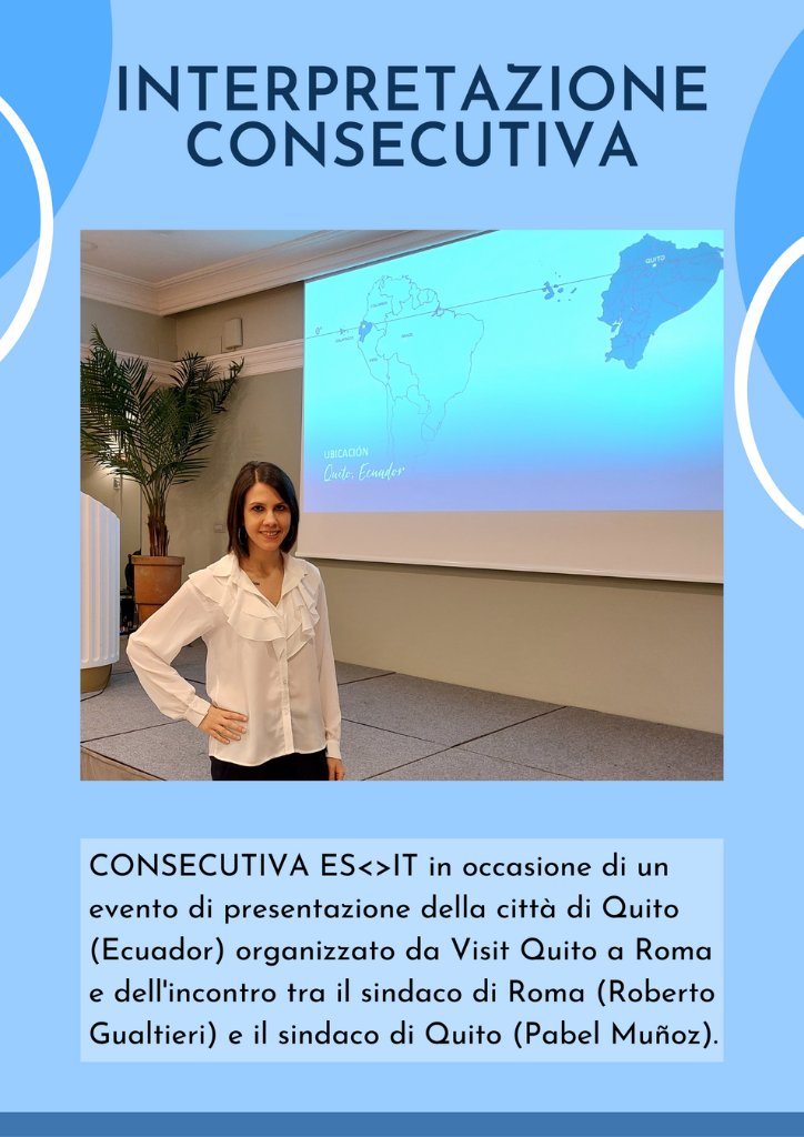 Eleonora Monoscalco, interprete italiano spagnolo mentre offre un servizio di traduzione simultanea spagnolo italiano a Roma per Visit Quito