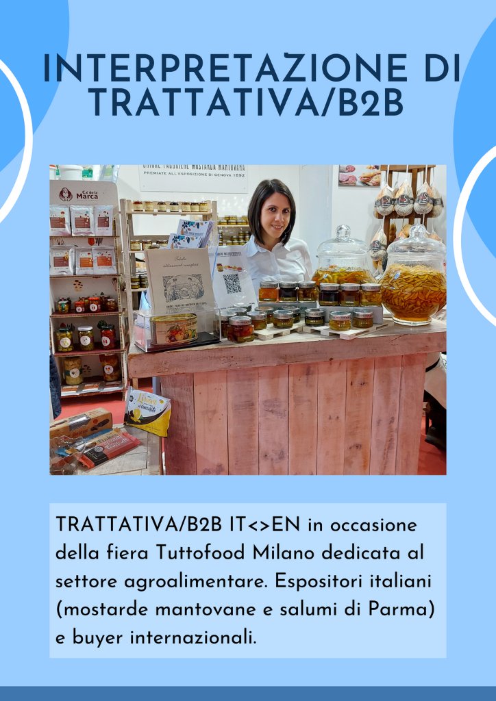 Eleonora Monoscalco, interprete italiano inglese a fieramilano per un’interpretariato di trattativa B2B inglese-italiano in ambito enogastronomico