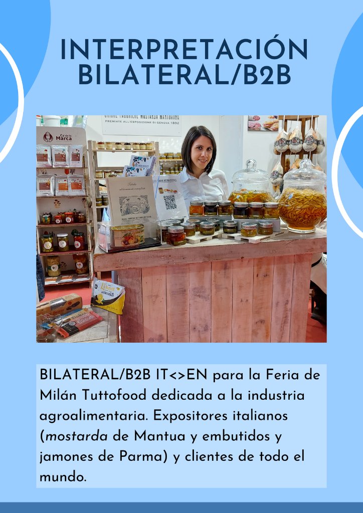 Eleonora Monoscalco, intérprete para ferias en Milán de italiano, inglés y español. En esta foto, está trabajando de intérprete B2B para Tuttofood Milano