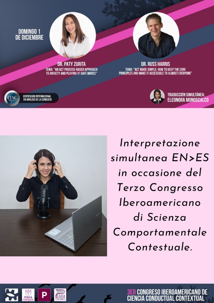 Eleonora Monoscalco, interprete italiano spagnolo e interprete inglese italiano specializzata in psicologia per il congresso di scienza comportamentale contestuale