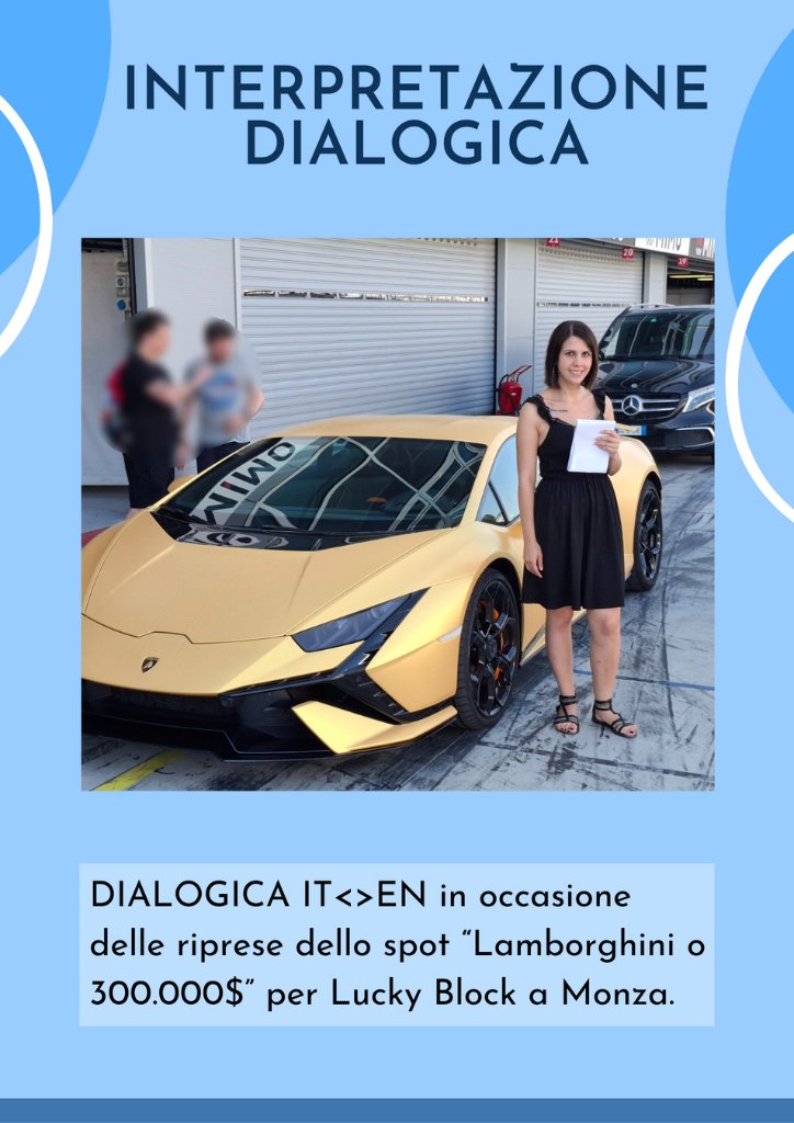 Eleonora Monoscalco, interprete italiano inglese a Monza in occasione di uno spot pubblicitario