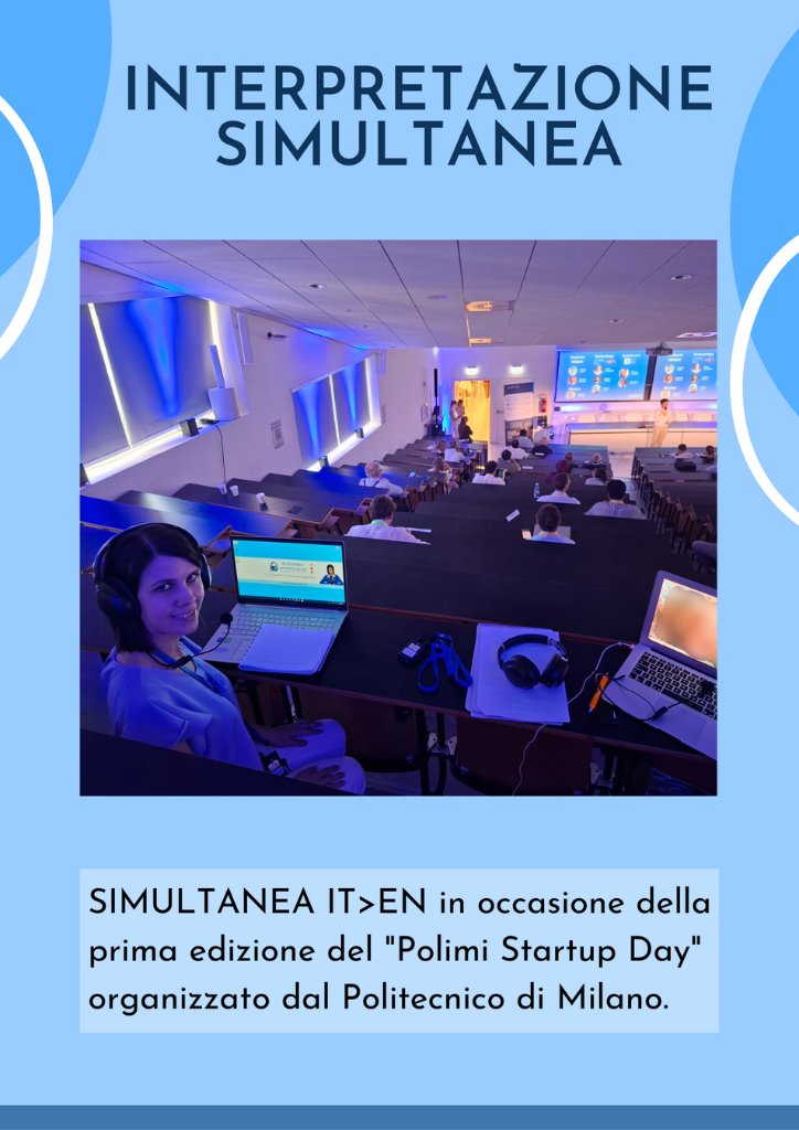 Eleonora Monoscalco mentre svolte un servizio di traduzione simultanea italiano inglese a Milano per il Politecnico di Milano